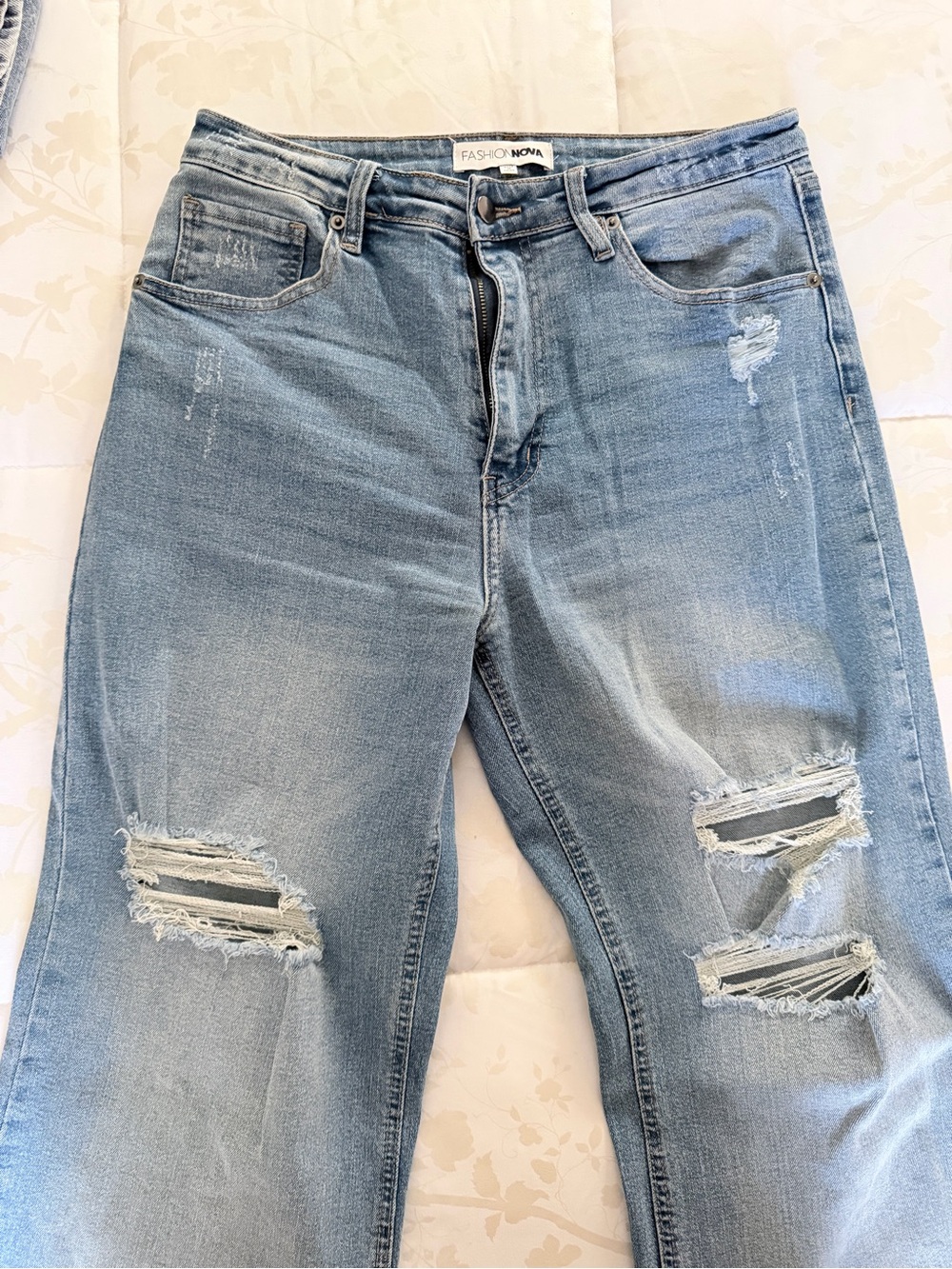 Fashion Nova Light Blue Ripped High-Rise Jeans